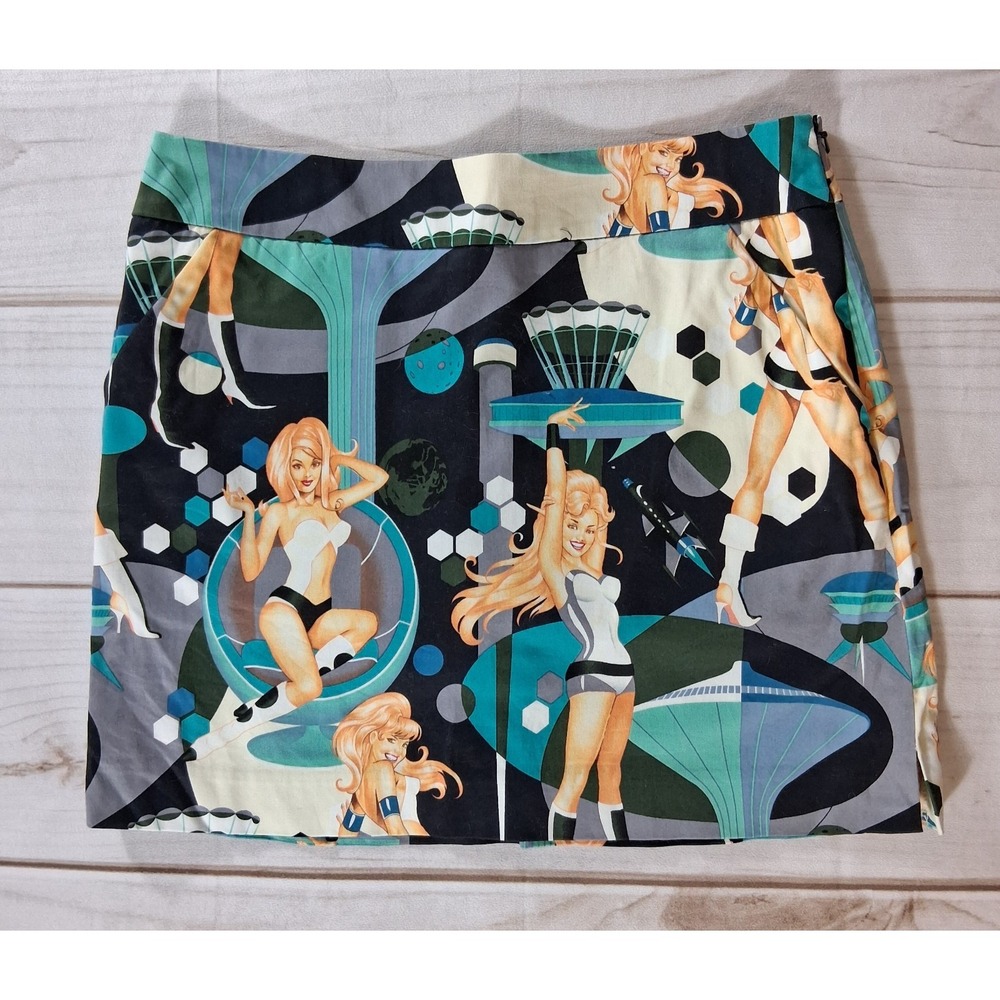 Loudmouth Ladies Women's Sz 6 Golf Skirt Space Pin Up Sci-Fi Retro Novelty Print